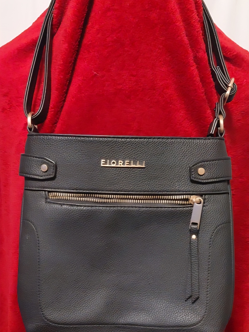 Fiorelli Black Pebbled Leather Crossbody Bag with Gold Hardware
